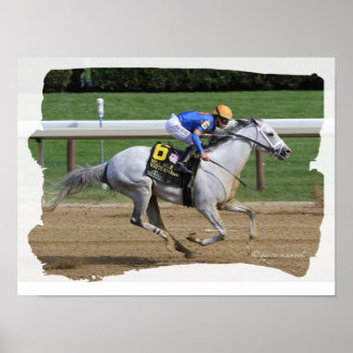 Kapplöpningshäst - White Abarrio och jockeyn Irad  Poster