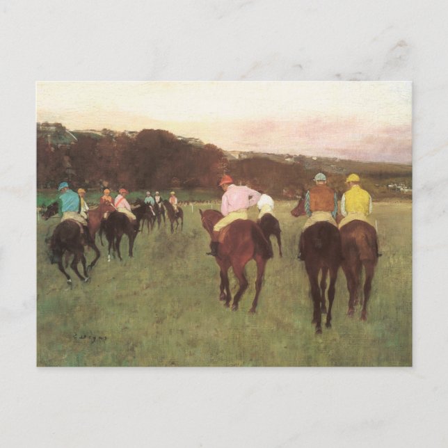 Kapplöpningshästar på Longchamp av Edgar Degas Vykort (Framsida)
