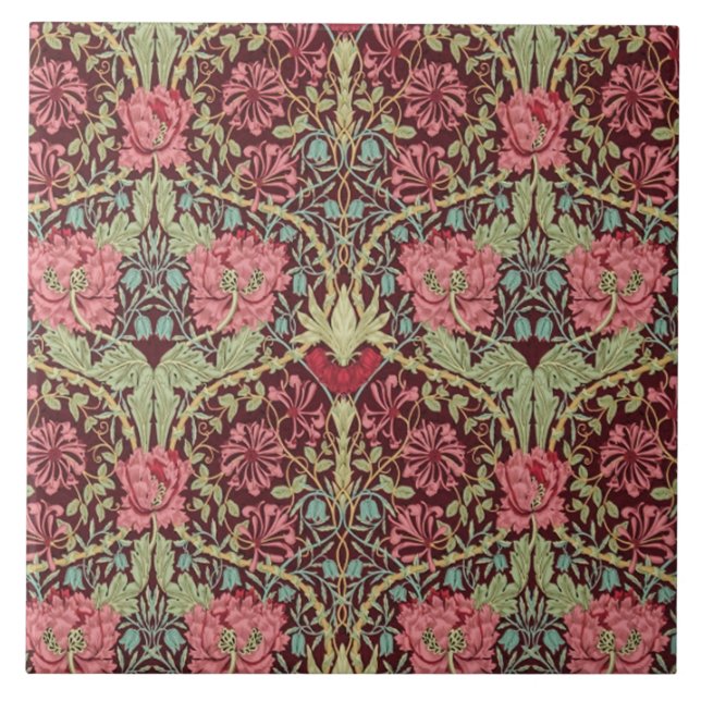 Kaprifol och tulpan av William Morris 1876 Kakelplatta (Framsidan)