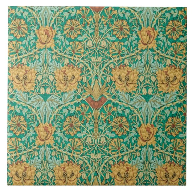 Kaprifol och tulpan av William Morris 1876 Kakelplatta (Framsidan)