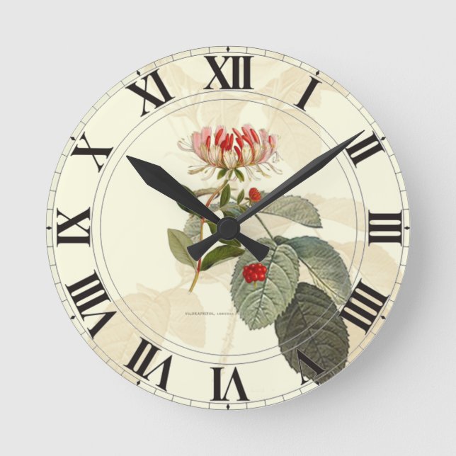 Kaprifolro botaniska Clockface Rund Klocka (Framsida)