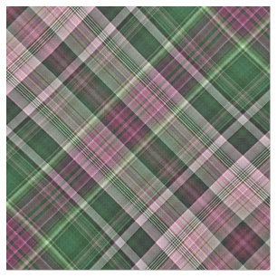 Kaprifolrosor och mörk - grön tartan tyg