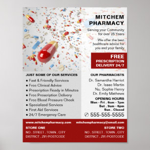 Kapseldesign, farmaci, farmaceutisk reklam poster