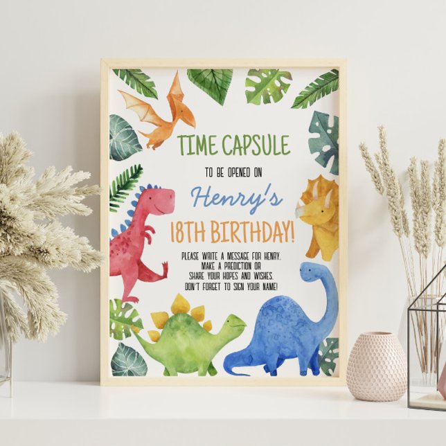 Kapseltecken för Cute Dinosaur Birthday Time Poster (Skapare uppladdad)