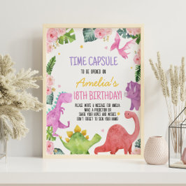 Kapseltecken för Cute Dinosaur Girl Birthday Time Poster