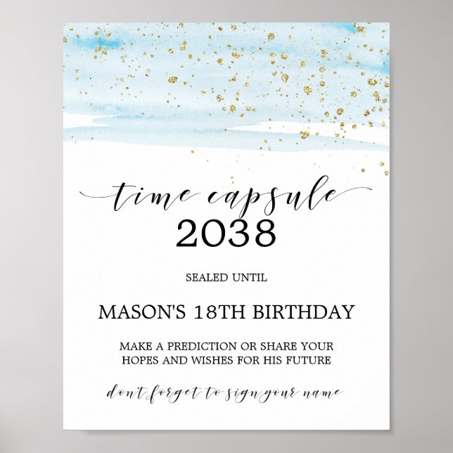 Kapseltecken för Gnistra med vattenfärg, blå och G Poster (Framsidan)