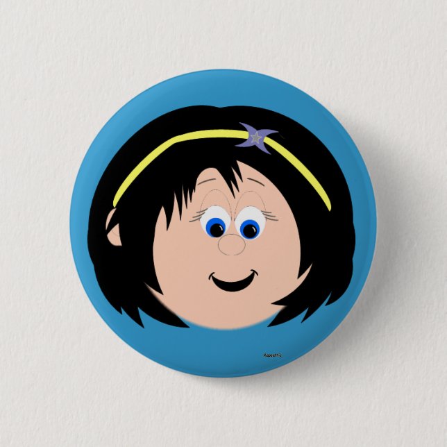 Kapskids Black Hair Blue Öga Ansikte Button Badge Knapp (Framsida)
