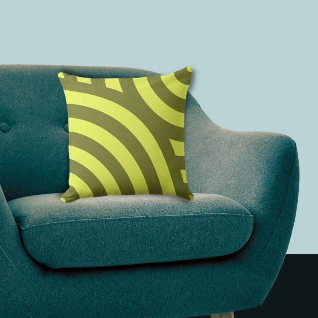 Kapslad Gult Kvartalscirkulär Rand Kudde (Nested Yellow Quarter Circular Stripes Throw Pillow)