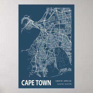 Kapstaden South Afrika City Karta Line Art Poster