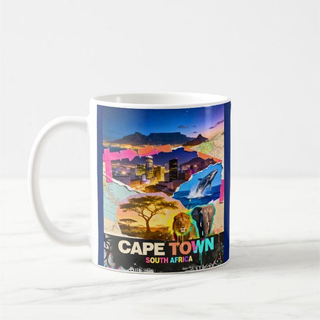 Kapstaden Sydafrika Berg Hav Safari Collage Kaffemugg (Vänster)