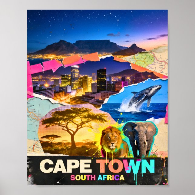 Kapstaden Sydafrika Berg Hav Safari Collage Poster (Framsidan)