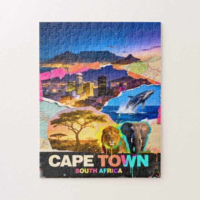 Kapstaden Sydafrika Berg Hav Safari Collage Pussel (Vertikal)