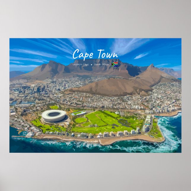 Kapstaden, Sydafrika - Utsikt över Table Mountain Poster (Framsidan)