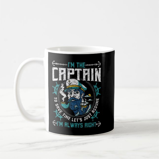 Kapten Alltid Höger Pontoon Boat och Boot Gift Kaffemugg (Vänster)