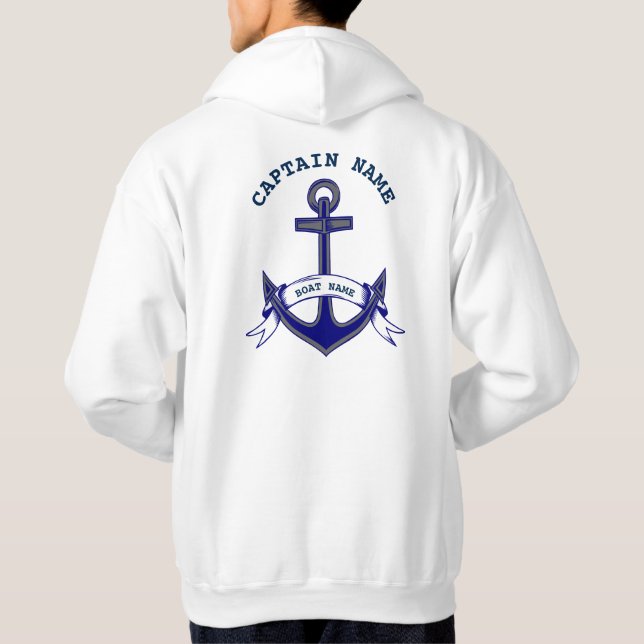 Kapten Anchor Anpassningsbar Nautical Blue White M Hoodie (Baksida)