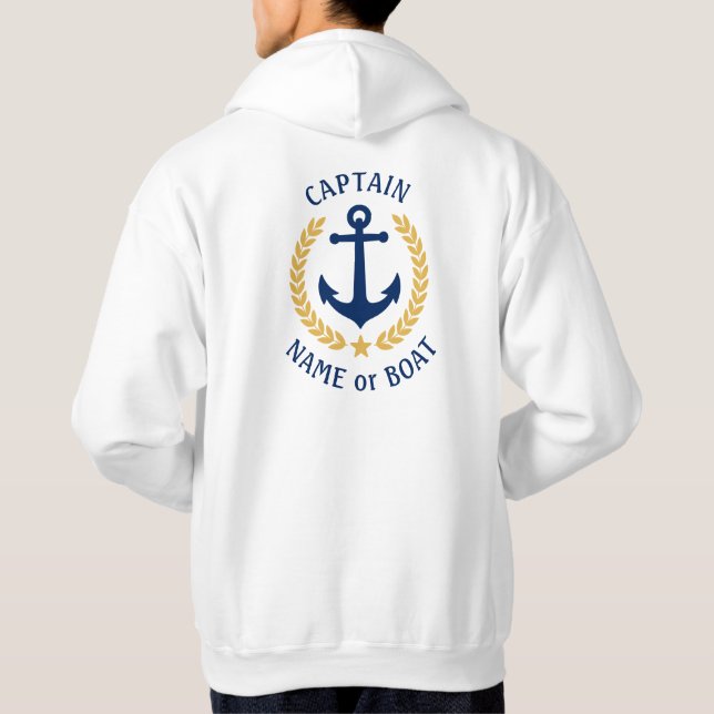 Kapten Anchor Boat Namn Guld Laurel Two Sided Hoodie (Baksida)