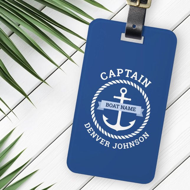 Kapten ansar rep gräns-båt namn på banderoll bagagebricka (Captain anchor rope border boat name on banner luggage tag)