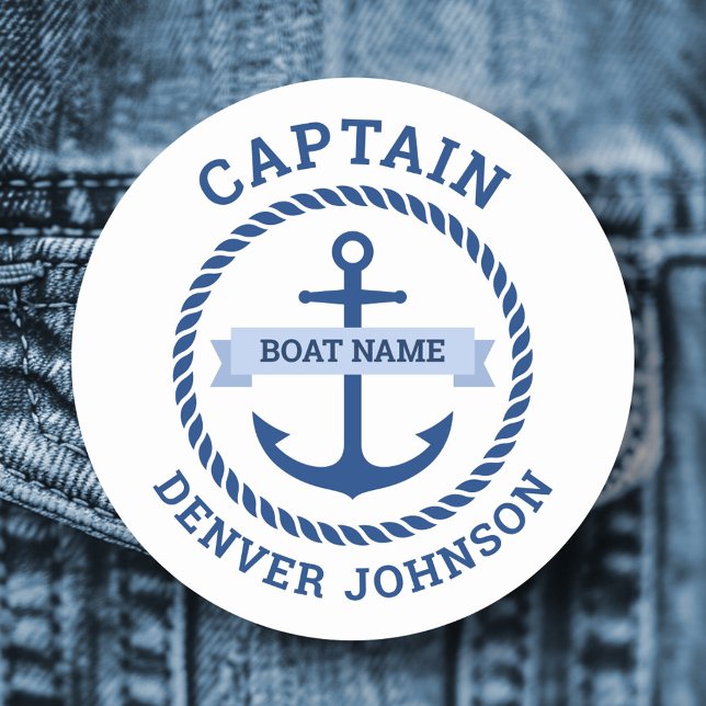 Kapten ansar rep gräns-båt namn på banderoll namnbricka (Captain anchor rope border boat name on banner name tag)