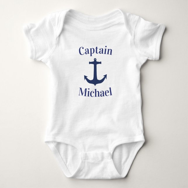 Kapten Baby Nautical Blue Navy Boat Anchor T Shirt (Framsida)