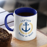 Kapten Båt Namn Ankare Guld Stil Laurel Navy Mugg<br><div class="desc">En Personlig två ton kaffe Mugg med kaptenrang eller annan titel,  namn,  namn eller annan önskad text. Med en designad sjöbåtankare i anpassningsbar,  löv i guld stil och stjärnemblem. Flera accent-färg som du vill välja mellan för att matcha den aktuella dekorn. Gör en underbar gåva till tillfälle.</div>