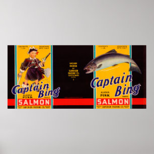 Kapten Bing Brand Salmon Label-Seattle, WA Poster