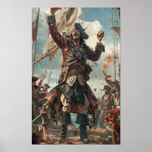 Kapten Blackbeard Pirat Frakt Photorealistiska inl Poster
