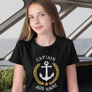 Kapten Boat Namn Anchor Guld Laurel Löv Lila T Shirt