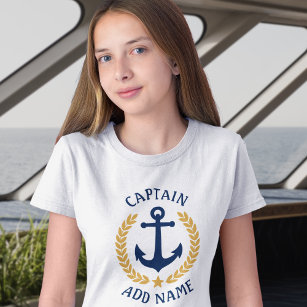 Kapten Boat Namn Anchor Guld Laurel Lövs Girls T Shirt