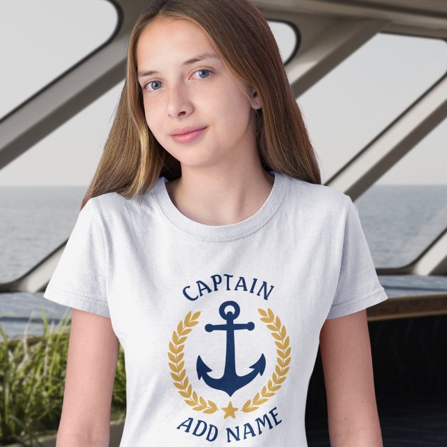 Kapten Boat Namn Anchor Guld Laurel Lövs Girls T Shirt (Skapare uppladdad)