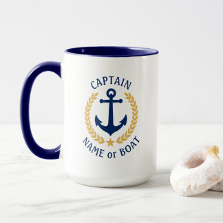 Kapten Boat Namn Anchor Guld Stil Laurel Large Mugg
