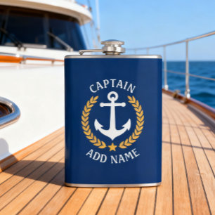 Kapten Boat Namn Anchor Guld Stil Laurel Navy Fickplunta