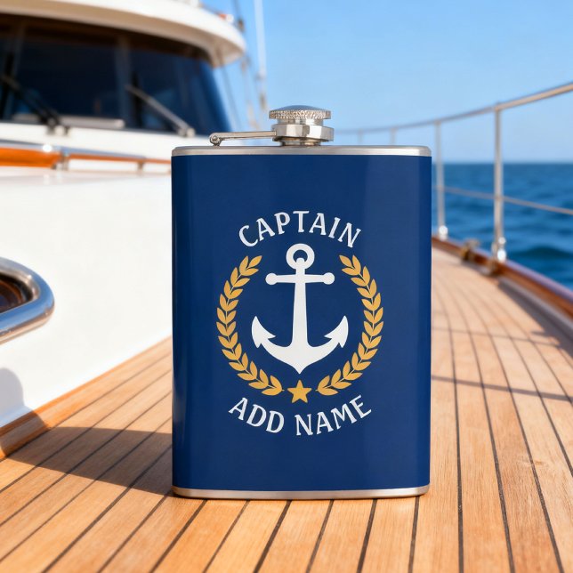 Kapten Boat Namn Anchor Guld Stil Laurel Navy Fickplunta (Skapare uppladdad)
