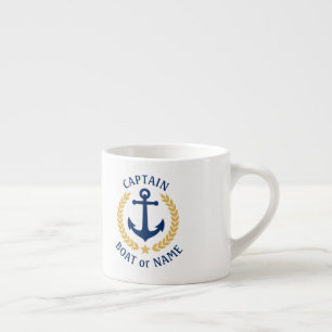 Kapten Boat Namn Anchor Guld Stil Laurel Star Espressomugg
