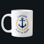 Kapten Boat Namn Anchor Guld Stil Laurel Star Jumbo Mugg<br><div class="desc">En Personlig gigantisk 20-uns kaffe Mugg med kapten rank eller annan titel,  din båt namn,  namn eller annan önskad text. Med en designad sjöbåtankare i anpassningsbar,  löv i guld stil och stjärnemblem. Gör en underbar gåva till tillfälle.</div>