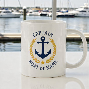 Kapten Boat Namn Anchor Guld Stil Laurel Star Jumbo Mugg