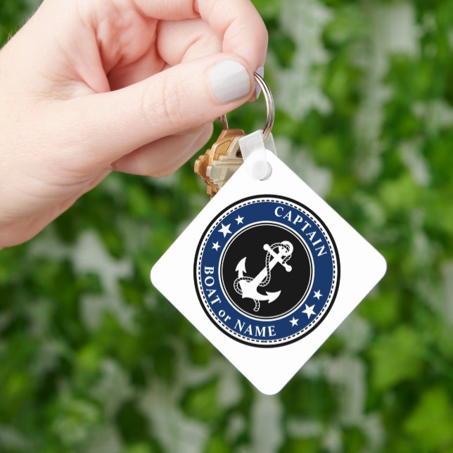 Kapten Boat Namn Anchor Stars Rope Photo Back Nyckelring (Hand)