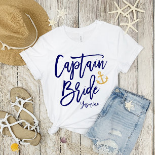 Kapten Bride Modern blå kalligrafi T Shirt