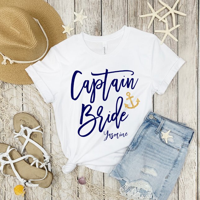 Kapten Bride | Modern blå kalligrafi T Shirt (Skapare uppladdad)