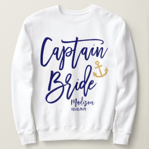 Kapten Brud Blå Modern Kalligrafi T Shirt