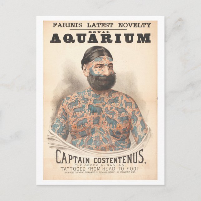 Kapten Costentenus Tattooed Man Vintage Vykort (Framsida)