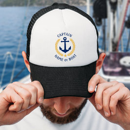 Kapten Din Boat Namn Anchor Guld Laurel Star Keps