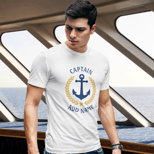 Kapten Din Boat Namn Anchor Guld Laurel White T Shirt