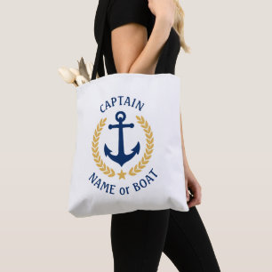 Kapten Din Boat Namn Anchor Guld Laurel White Tygkasse