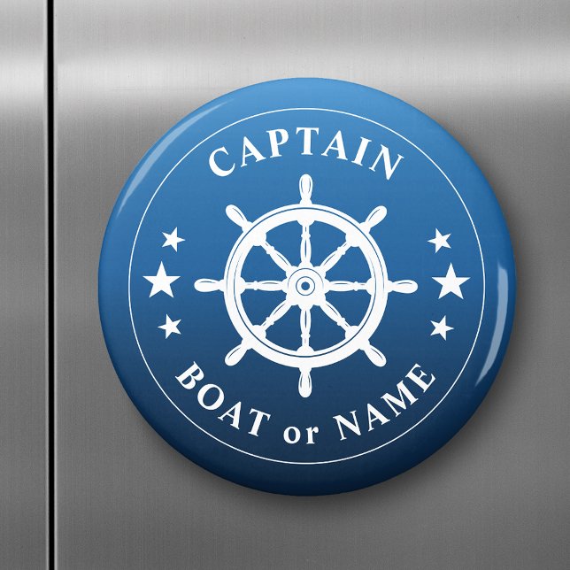 Kapten Din Fraktas i Boat Namn Hjul Helm Blå tonin Magnet (Skapare uppladdad)