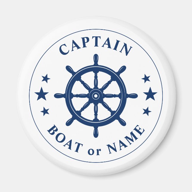 Kapten Din Fraktas i Boat Namn Wheel Helm Navy Whi Magnet (Framsidan)