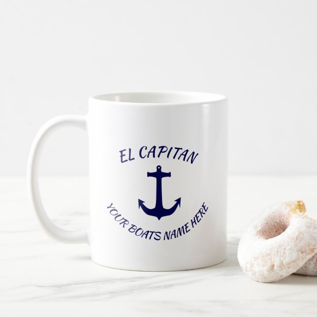 Kapten El Capitan Blå Ankar  med Båt Namn Kaffemugg (Med munk)