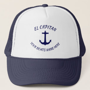 Kapten El Capitan Blå Ankar  med Båt Namn Keps
