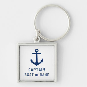 Kapten eller Namn Nautical Vintage Anchor White Fyrkantig Silverfärgad Nyckelring