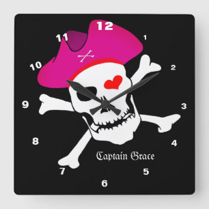 Kapten Grace & Pirater Flagga, Skull House/Boat Fyrkantig Klocka