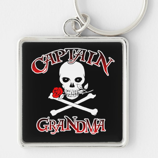 Kapten Grandma Keychain Fyrkantig Silverfärgad Nyckelring (Framsidan)
